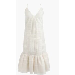 J. Crew Collection Eyelet Lace Trim Flounce Hem Midi Dress White Size 00